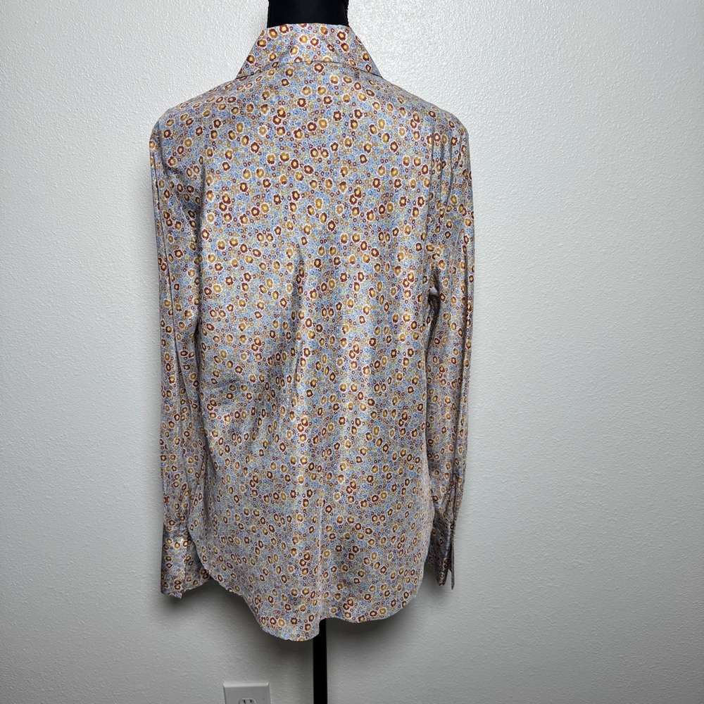 Rebecca Taylor Silk Floral Blouse 10 Blue Button Down Workwear Violet Fleur - Picture 4 of 8